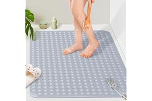 Yolife Extra Large TPE Shower Mat, 47.2" L x 31.5" W Anti Slip Bath Mat with Drain Holes and Suction Cups, Large Size Mat Mor