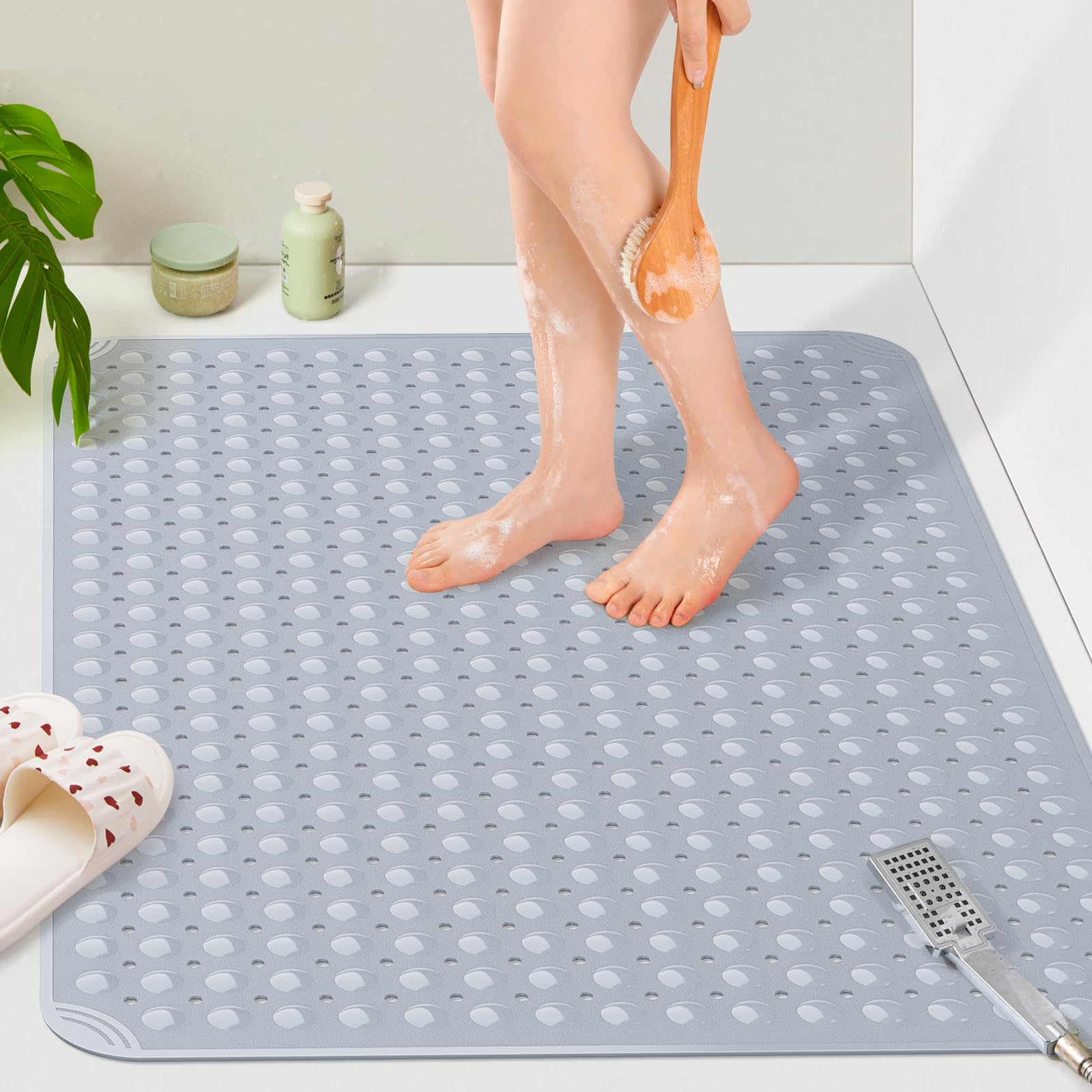 Yolife Extra Large TPE Shower Mat, 120X80 CM Anti Slip Bath Mat with Drain Holes and Suction Cups, Large Size Mat More Suitable for Shower Stall, No Odor, Heavy Mat