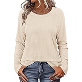 ONLYSHE Womens Shirts Long Sleeve Crewneck Tunic Tops Casual Knit Solid Color Sweatshirts Trendy Blouse Basic Tee