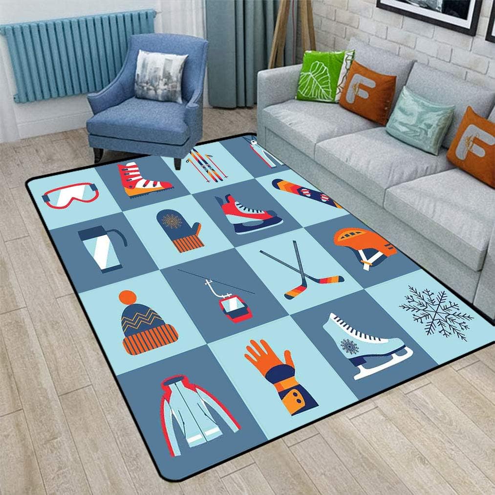 Sports Shag Floor Mats, Ice Skating Winter Sports Skiing