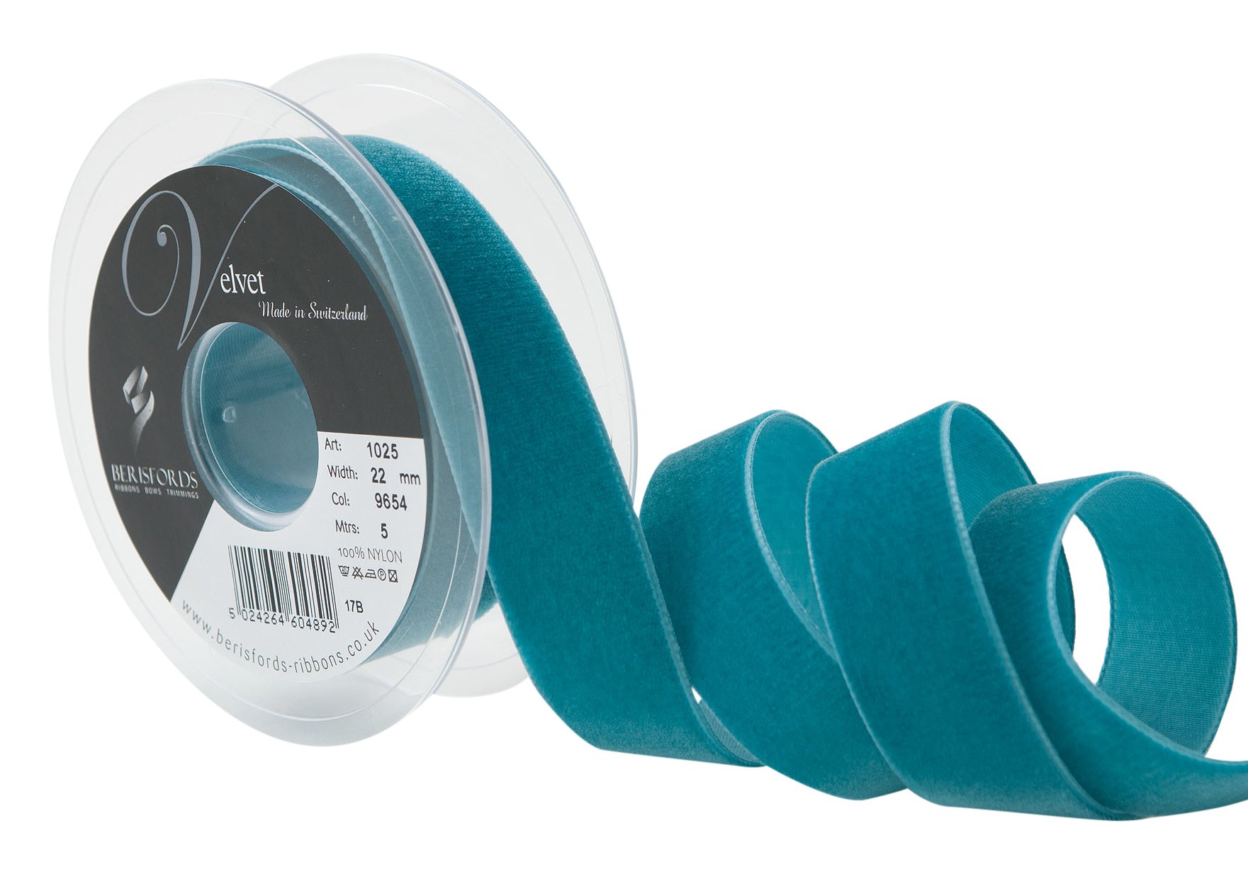 Berisfords Velvet Ribbon, Petrol, 102 x 30 x 102 cm