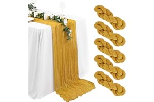 Lykoow 5 Packs Cheesecloth Table Runner Mustard Yellow, 10Ft x 35" Yellow Rustic Gauze Boho Wedding Table Runner Decoration, Wedding Table Decor Table Cloth for Wedding Party Bridal Shower Table