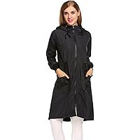 ELESOL Long Rain Jacket Women Lightweight Rain Coat Hooded Active Outdoor Jackets Zipper Waterproof Windbreaker S-XXXL