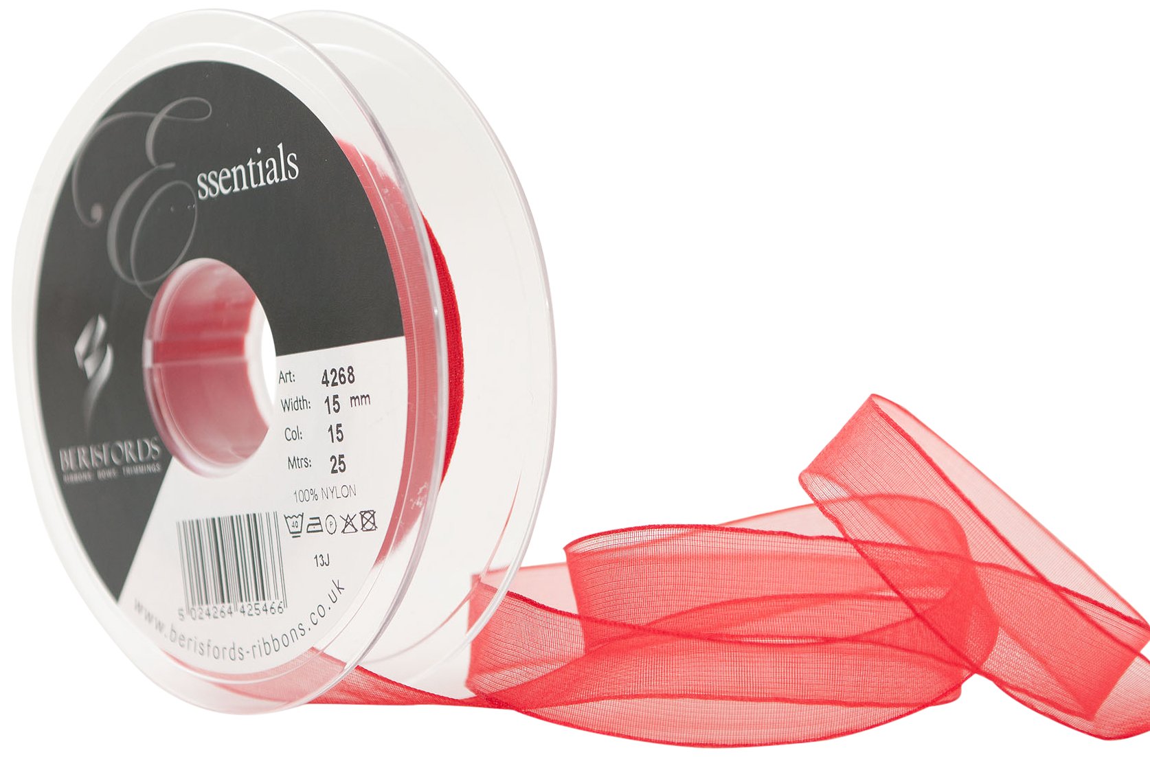 Berisfords 15 mm Super Sheer Ribbon, Red