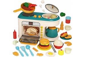 Deejoy Pretend Play Kitchen Toy with Music & Light,Toy Kitchen Accessories,Electronic Induction Cooktop,Cut Play Food,Color Changing Play Foods,Kitchen playset with Oven for Boys and Girls
