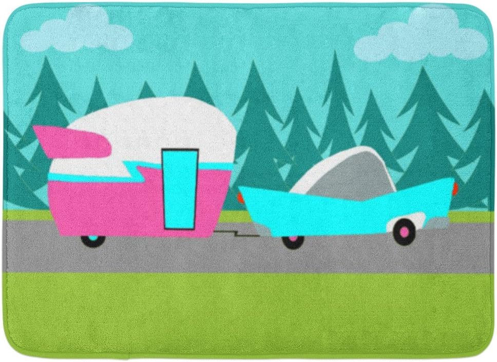 Amazon Com Ablitt Bath Mat Travel Retro Camper Trailer Vintage Rockabilly 1950s Minimalist Bathroom Decor Rug 16 X 24 Home Kitchen