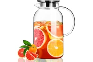 PARACITY Glass Pitcher with Lid, Hot& Cold Glass Water Pitcher with Handle, Iced Tea Pitcher Carafe for Coffee, Juice, Lemonade and Milk 61oz/ 1.8L…