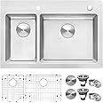 Ruvati 33 x 22 inch Drop-in Topmount Kitchen Sink - 16 Gauge Stainless Steel 30/70 Double Bowl Kitchen Sink with Brushed Finish hides scratches, Easy-to-Clean Drop-in kitchen Sink - RVM5176