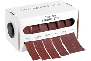 6Pcs Emery Cloth Roll, 6 Grits 1'' x 19.7' Sand Paper Roll with Dispenser, 80 150 240 320 400 600 Grits Sandpaper Assortment,