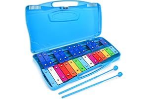 Foraineam Xylophone, 25 Notes Colorful Metal Keys Glockenspiel Xylophone, Percussion Musical Instrument with Carry Case and 2