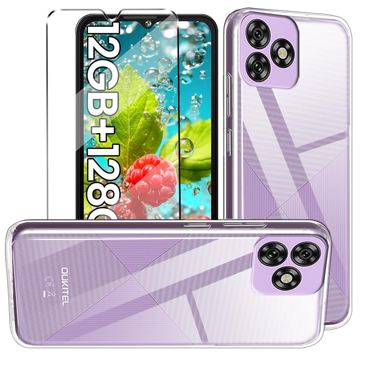 HuiYouMY 2-in-1 Case Compatible with Oukitel C53 Cover with 1 Pack Tempered Glass Screen Protector for Oukitel C53, Slim Fit Soft TPU Shockproof Anti-Scratch Phone Case Cover - Clear