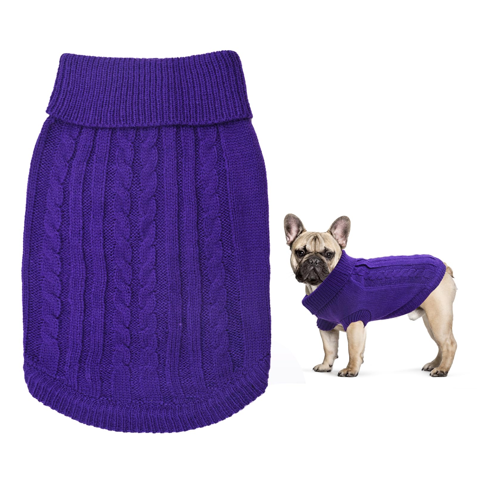Jodsen Turtleneck Dog Jumper, Warm Puppy Sweater for Small Dogs Winter Knitted Pullover Soft Clothes Vest Pet Autumn, Outfit Welsh Corgi, Yorkshire Terrier, Baby Beagles (M, Purple)