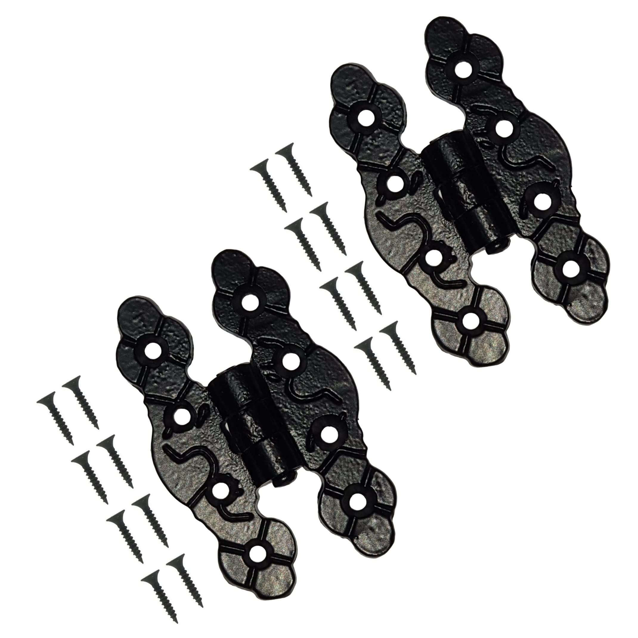 TERF® 80mm Traditional Vintage Style Antique Black Fancy Door Hinges 80mm [3.15 inch] Folding For Home Furniture Bathroom Cabinet Window Wardrobe Showcase Doors Including Fixing Screw - Pack of 2