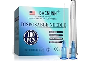 BACNUNN 23 Gauge 1 Inch: 100 PCS Sterile Disposable Luer Lock - Individually Sealed Packages (23G)