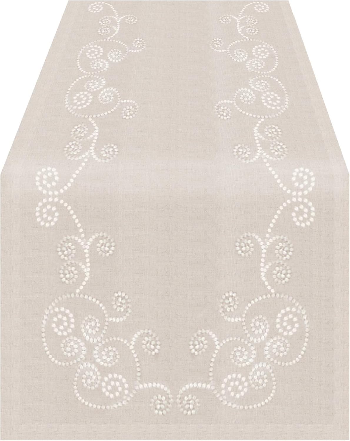 Swirl Embroidered Table Runner - 16"x54" Oblong, Natural: Kitchen & Dining
