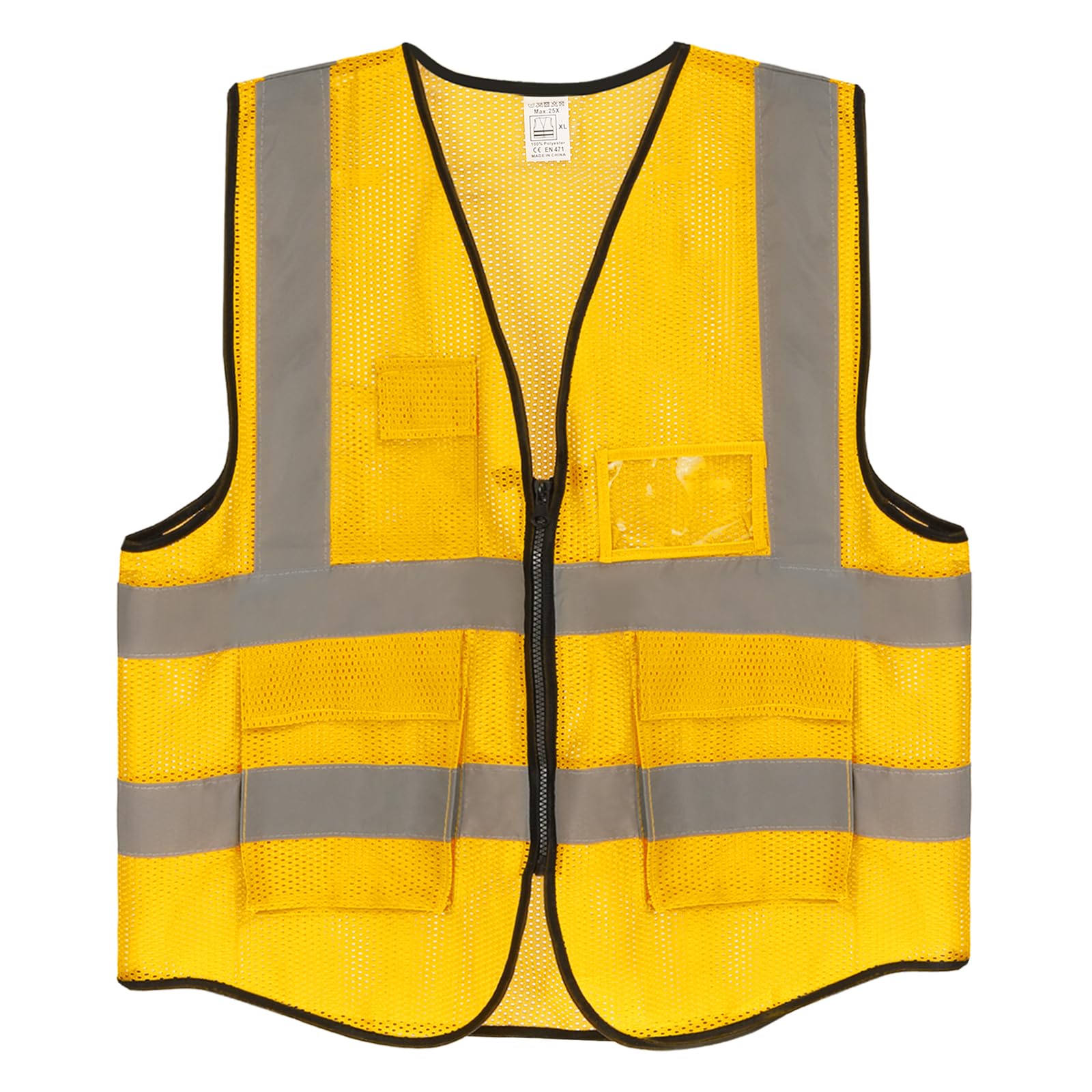 PATIKIL Reflective Safety Vest, X-Large High Visibility Security Vest with 4 Front Pocket Zipper for Men Women Work, Yellow