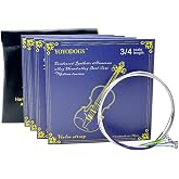 Violin Strings 3/4 Full Set with Leather Storage Pocket Replacement Medium Tension 5pcs Violin Strings Rich Tone Handcrafted for Young students and Musicians (3/4 scale length Blue)