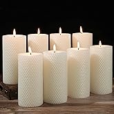 8 Packs Beeswax Candles - 360 Hours Long Burning, Handmade Pillar Beeswax Candles Handcrafted Honeycomb Bees Wax Candle for Home, Prayer, Unscented Pillar Candle (2.8x6 in)