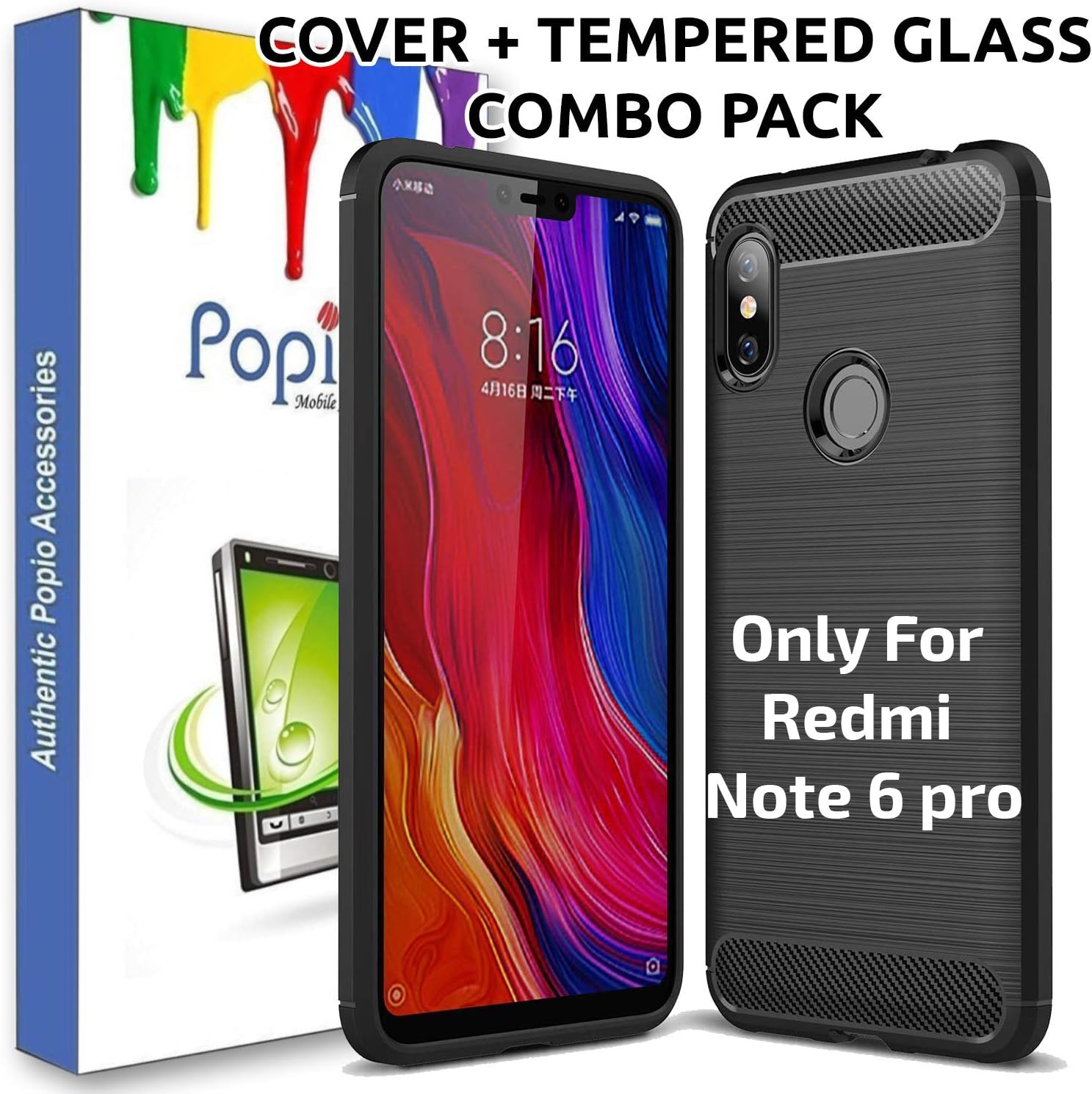 POPIO Back Cover Case and Tempered Glass Combo Pack Compatible for Xiaomi Redmi Note 6 pro (Cover & Glass Combo)