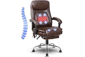 jamege 6 Point Massage Office Chair, PU Leather Office Chair with Heating Function, Ergonomic Vibrating Massage Office Chair with Footrest, Height Adjustable Reclining Executive Office Chair