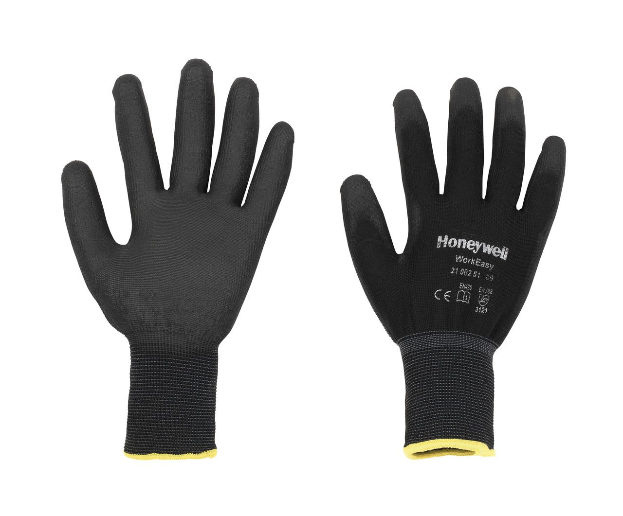 Honeywell WorkEasy Black General Purpose Gloves for Precision Work 2100251, 100% Polyester Knitted, PU Coating, Gauge 13, Length 25cm, Size 10, 2100251-10 (Pack of 10 Pairs)