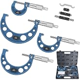 HDLNKAK Outside Micrometer 0-4", 0.0001" Graduation Micrometer Set | Ultra-Precision Standard Micrometer 4 Pcs, Carbide Tipped Measuring Tool with Case, for Machinist, Automotive