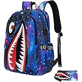 Qoapoctb Kids Backpack Shark Bookbags Boys Schoolbag Laptop Backpack With USB Lightweight Water Resistant Lingting purple