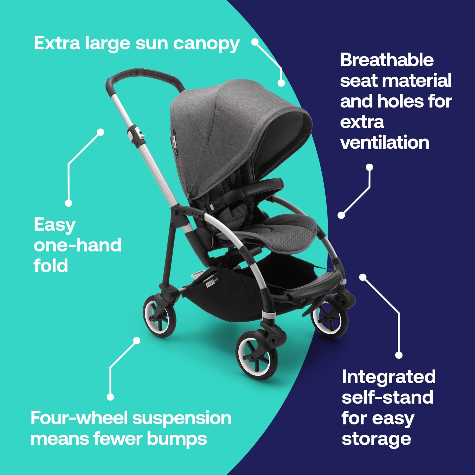 Bugaboo Bee 6 Stroller - Lightweight, Compact and Easy to Fold Stroller for Travel and City Life. Easy to Steer. The Most Popular Lightweight Stroller - Grey Mélange