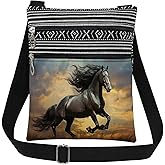XiaoGalaee Black Horse Women Crossbody Bag Stylish Travel Adjustable Shoulder Strap Men Messenger Bag Outdoor Casual Purse Birthday Christmas Gift for Adult Horse Lovers