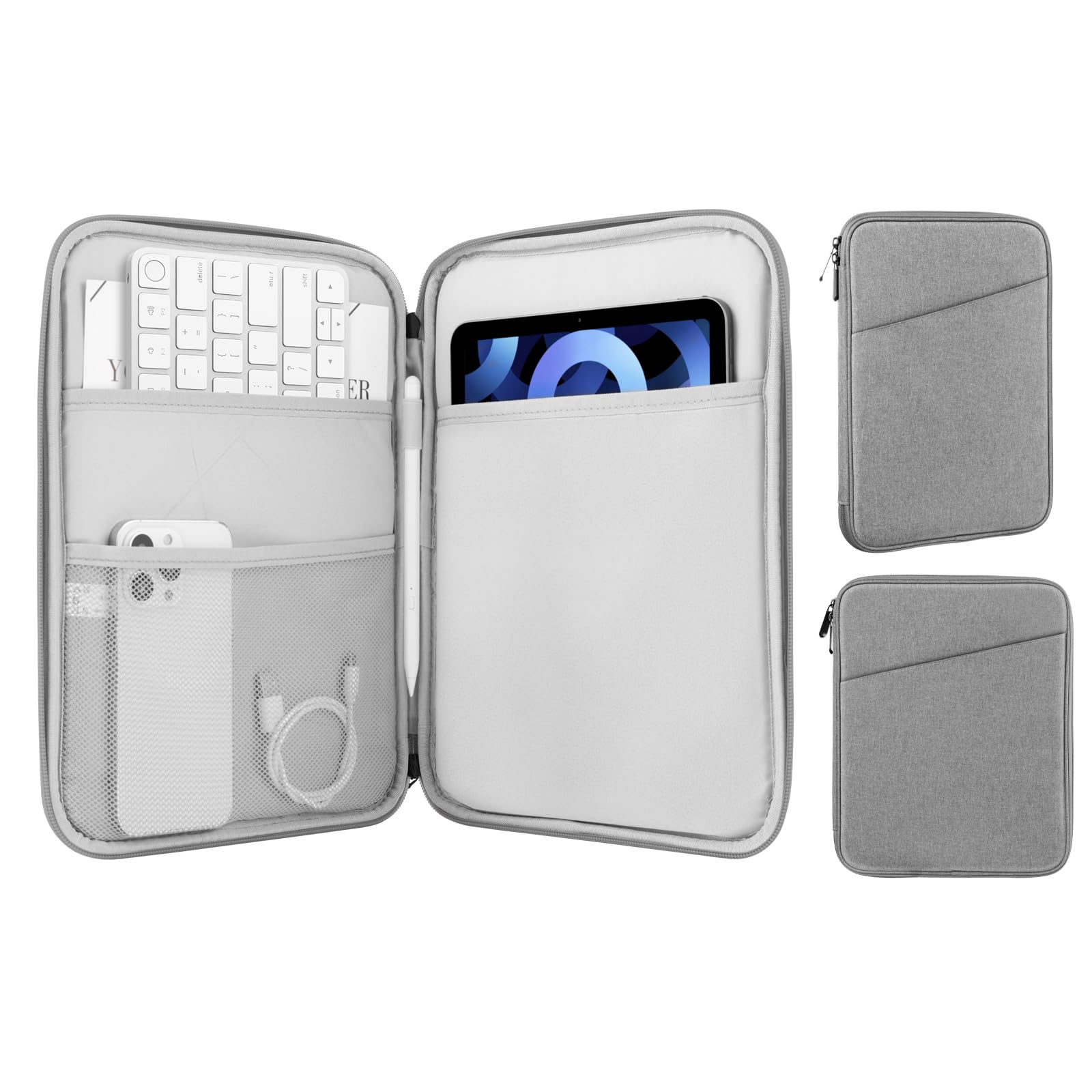 MoKo 9-11 Inch Tablet Sleeve Case, Fits 11inch iPad Air M3, iPad A16 2025, Pro 11 M4, iPad 10/9/8/7th, Galaxy Tab S9/S8/A8/A7, Protective Bag Carrying Case with Pocket,Light Gray
