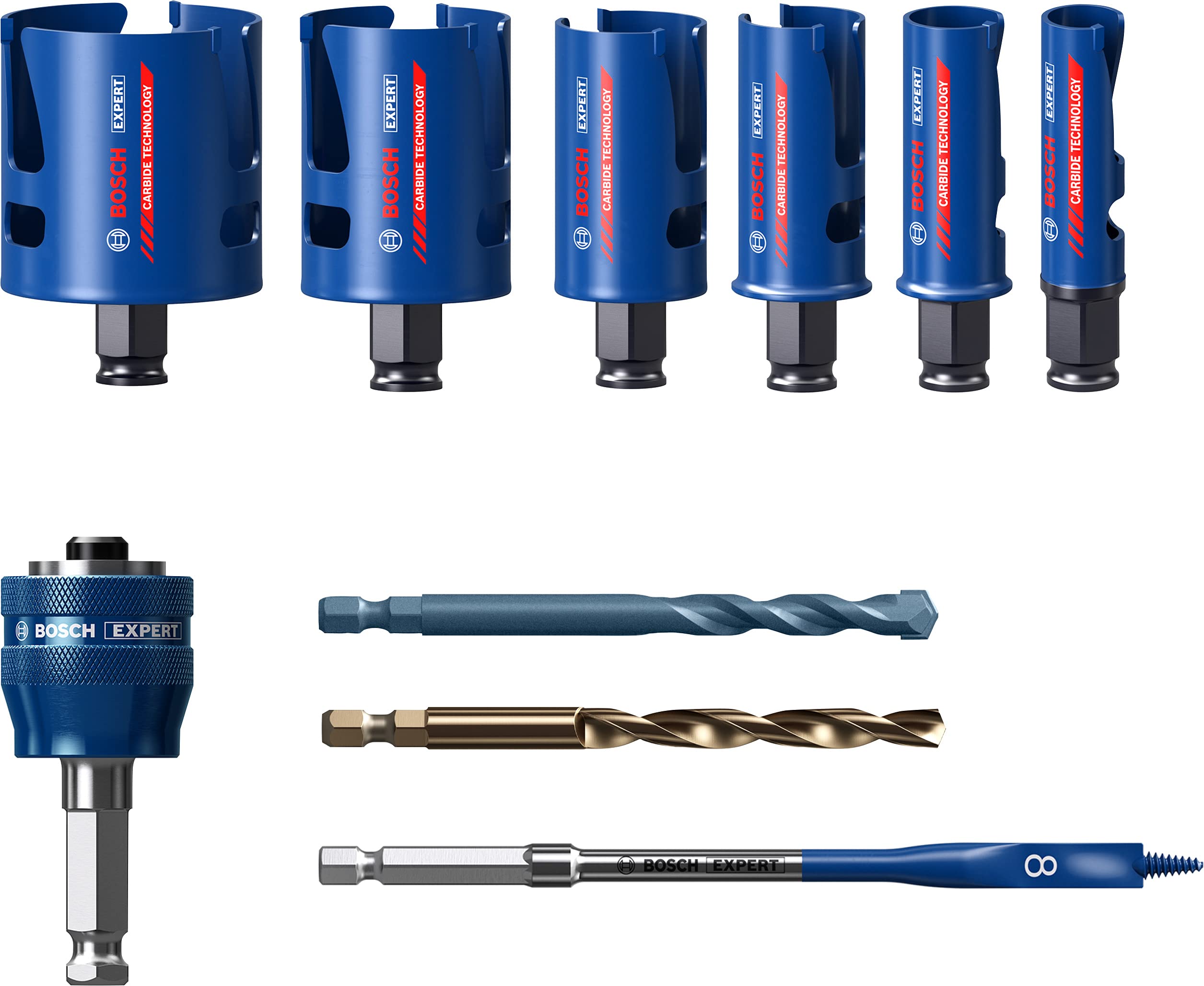 Bosch 6X Expert Construction Material Hole Saw Set (for Softwood, Chipboard, Ø 20-64 mm, Professional Accessory Rotary Drill/Drivers)