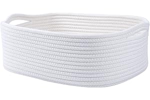 CIKI HOME Woven Cotton Rope Storage Basket, Cube Changing Table Organizer for Closet Towels, Baby Nursery Bin, Small Dog Cat Toy Box, Gift Baskets empty (White)