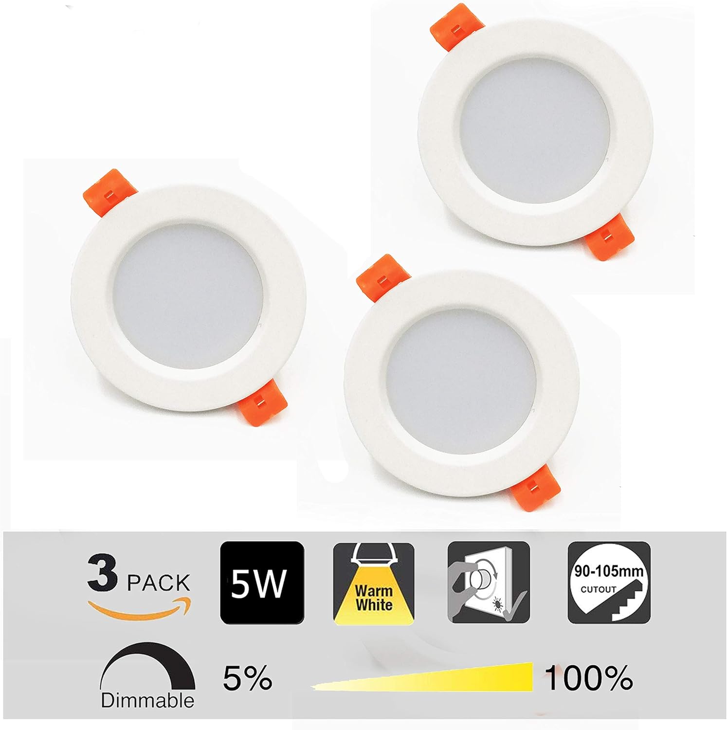 LED Recessed Ceiling Light Set of 3 Spotlights Downlight Dimmable