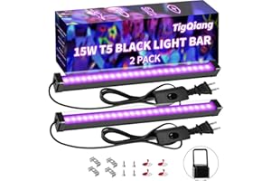 TIGQIANG 2 Pack 15W Black Light Bar, Blacklight 1ft with Plug+Switch+Magnetic+Hang Hook, T5 Black Light Tube, Blacklight Strip Light for Fluorescent Tapestry Display, Glow Party, Halloween, Poster, Body Paint
