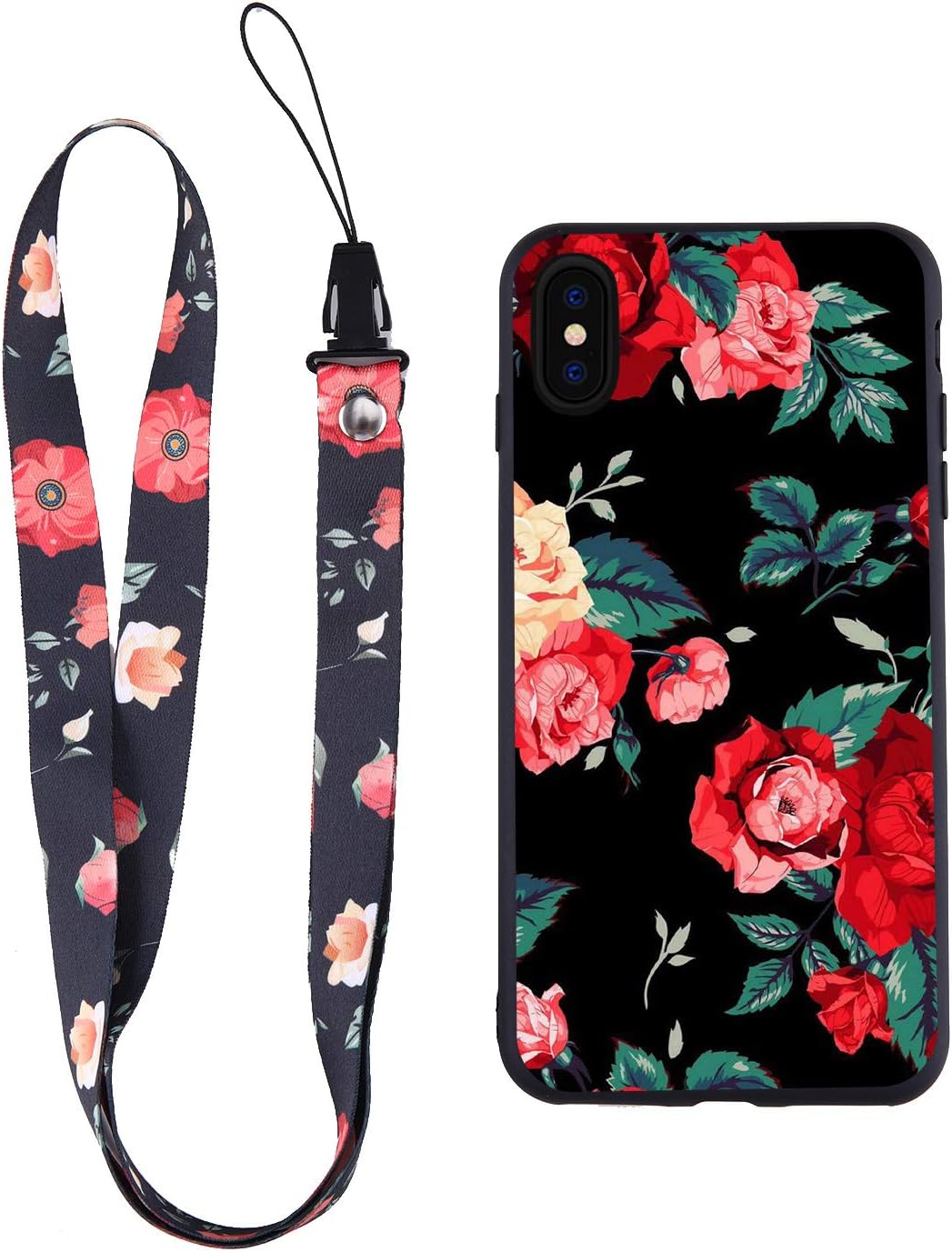Floral Case for iPhone Xs max, Cute Floral Girls Women Soft TPU Bumper and Hard PC Back [Anti-Scratch] [Anti-Finger] Slim Fit Protective Cover - Red Rose Flower