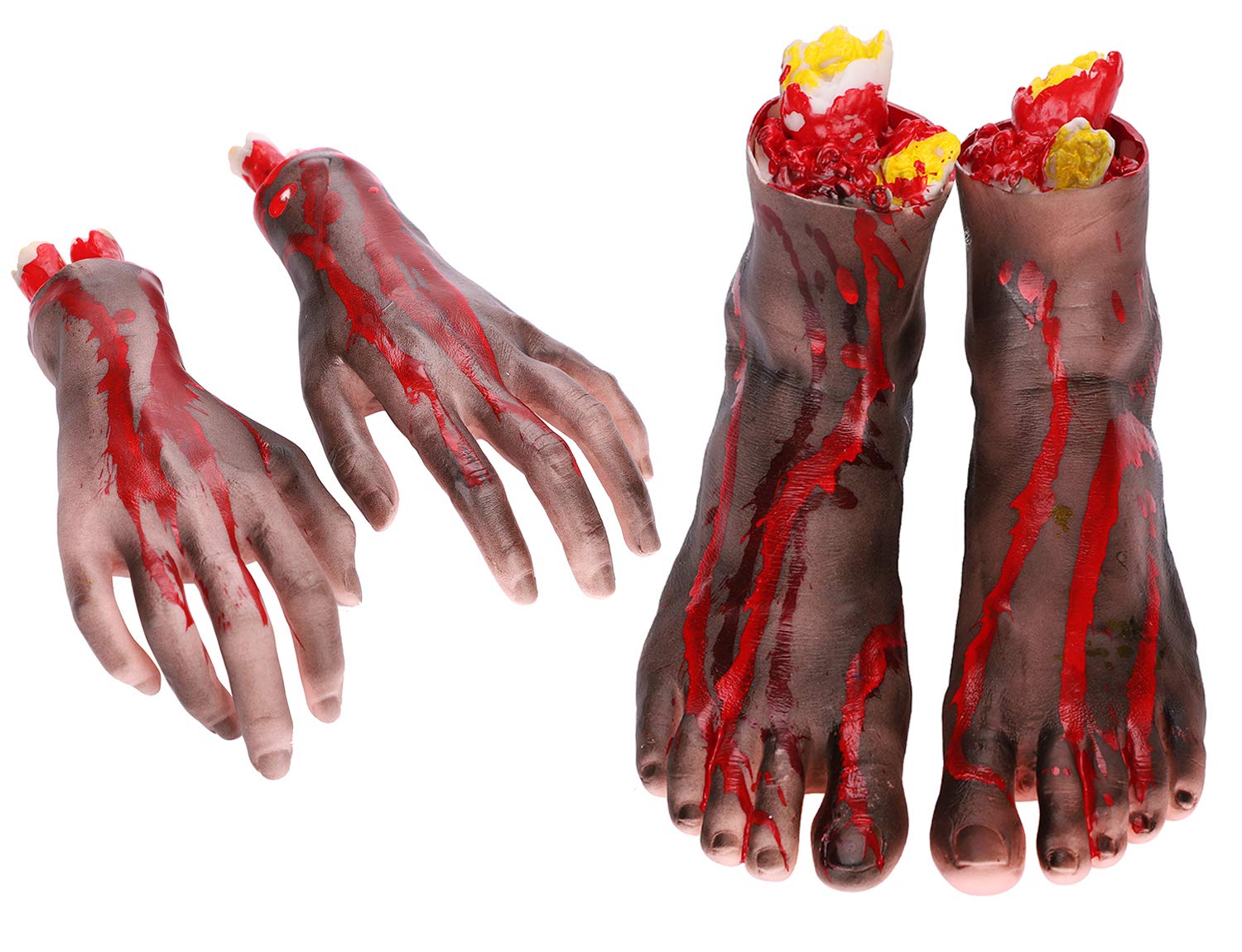 LONTG Halloween Decoration Bloody Dead Body Parts Scary Broken Arm Hands Feet Haunted House Decor Props Playing a Trick A Pair of Horror Severed Hands and Feet