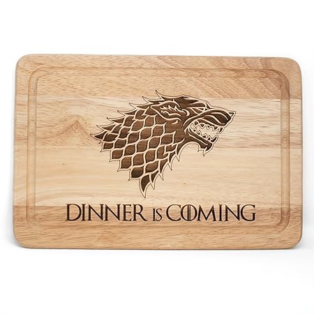 Holz-Schneidebrett / Käsebrett, Game of Thrones-inspiriert 'Dinner Is Coming', Lasergravur