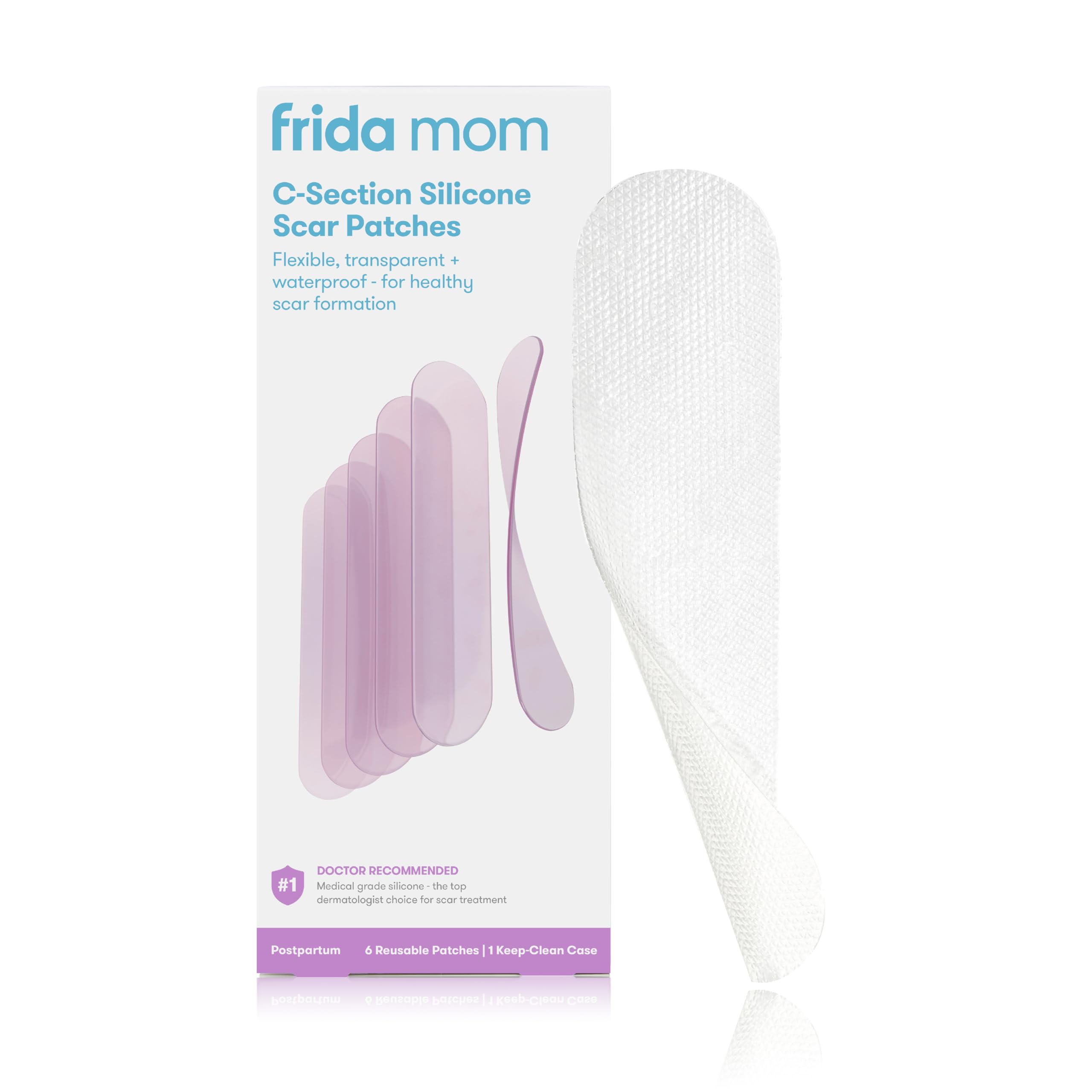 Frida Mom C-Section Silicone Strips: C-Section Recovery Must Have Scar Patches, Reusable Medical Grade Treatment for Keloid Scars, 20cm Length, 6 Count + Keep-Clean Case