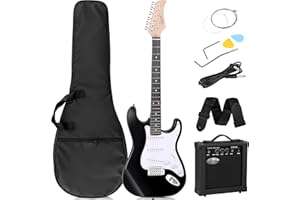 JupiterForce 39 Inch Full Size Electric Guitar Kits with Adjustable Strap, 10W Amp, Case Bag and Strings for Beginner Starter, Kids(Black)