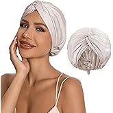 Adjustable Silk Satin Hair Bonnet for Sleeping with 5% Mulberry Silk – Double Layer Hair Cap for Women & Men, Extra Smooth Night Cap for Curly, Braided, Natural Hair – Shower Cap (Champagne)