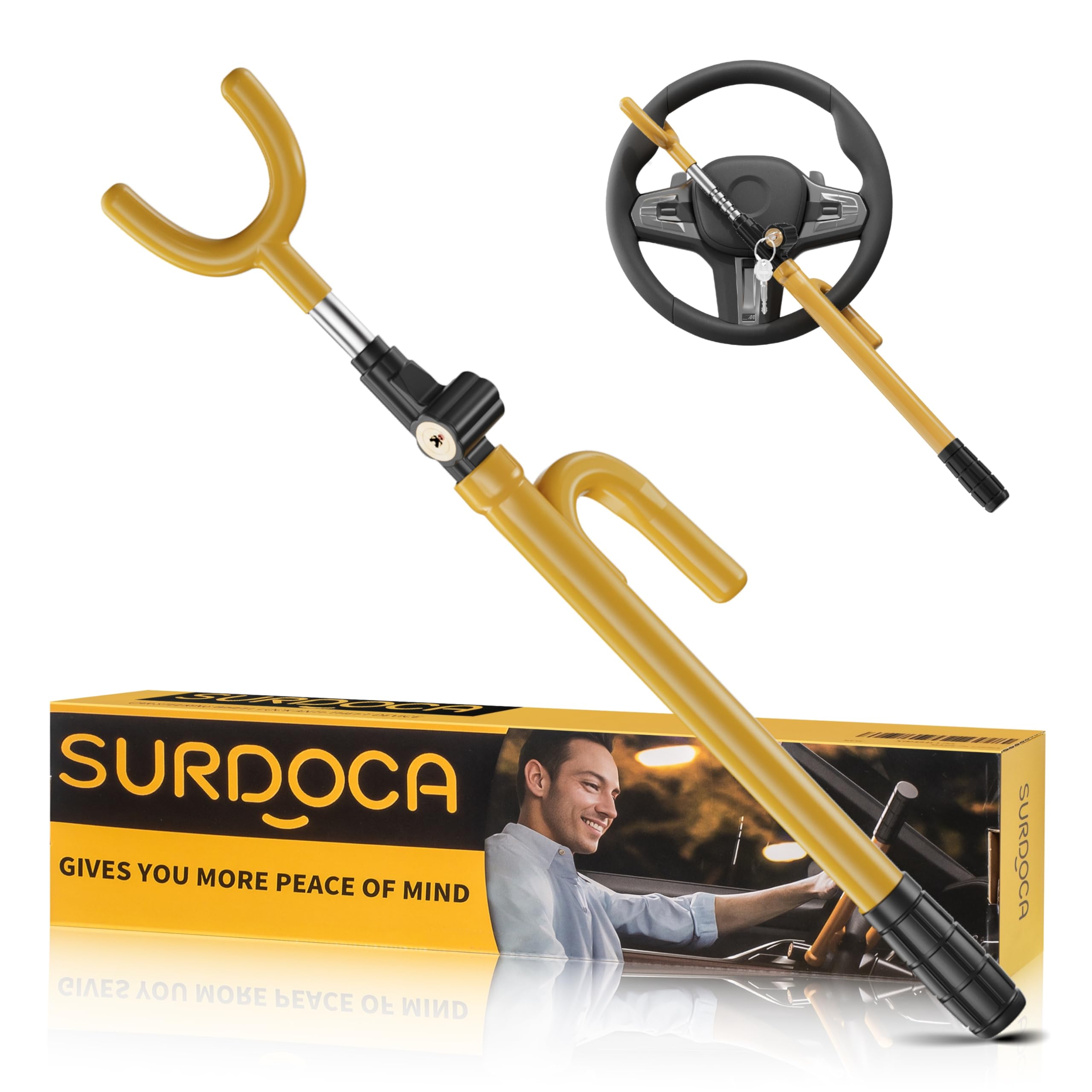 Photo 1 of SURDOCA Upgraded Car Steering Wheel Lock Anti-Theft Device, Steering Wheel Locks for Car SUV Van, Easy Installation, Rubber Protection, Extendable Universal Security Device
