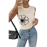 Floerns Women's Floral Sleeveless Sweater Vest Crew Neck Knitted Pullover Tops