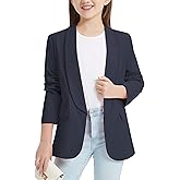 EXARUS Girls Blazer Jacket Teen Suit Long Sleeve Shawl Collar Formal Blazers Open Front Inner Pocket for Kids 6-12 Year