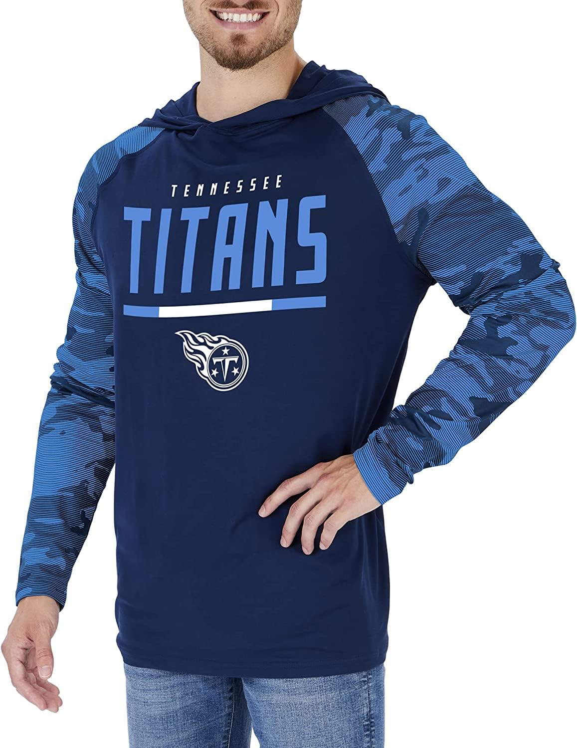 Zubaz NFL Men's Team Color Lightweight Pullover Hoodie with Camo Print Sleeves - Tennessee Titans, 3X-Large Image