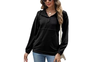 CiCiBird Women Fall Hoodies Trendy Long Sleeve Pullover Sweatshirt Button Drawstring Hooded Tops with Pockets