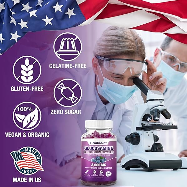HEALTIONIST 2 PACKS 3000MG GLUCOSAMINE CHONDROITIN GUMMIES WITH MSM & ELDERBERRY – EXTRA STRENGTH JOINT HEALTH, FLEXIBILITY, ANTIOXIDANT IMMUNE SUPPORT SUPPLEMENT GUMMY FOR ADULTS, MEN & WOMEN 120 CTS