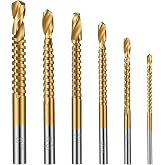 Grevosea 6 Pack Titanium Drill Bit Set, HSS Twist Drill Bits 3/4/5/6/6.5/8mm Serrated Side Cutting Drill Bit for Hard Metal Steel Alloy and Building Engineering Woodworking Tools