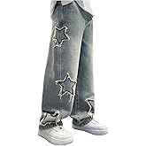 SHENHE Boy's Star Baggy Jeans Teen Boys Straight Wide Leg Denim Pants with Pockets