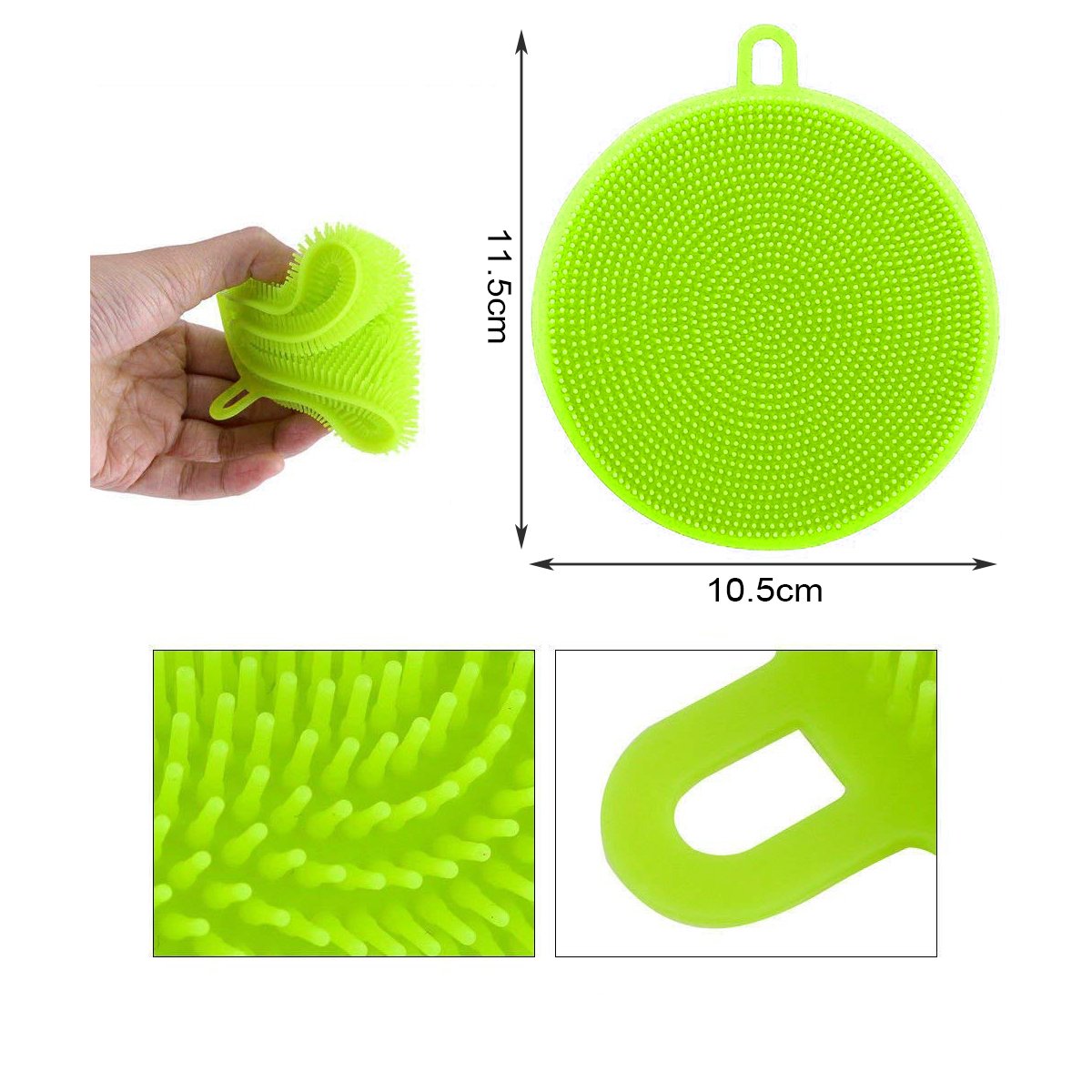 Silicone Sponge, WanJi Multipurpose Cleaning Brush: Scrubber Pad for Body&Face, Dish Washing Sponge for Glassware, Dinner Plates, Non-stick Pan, Fruit and Vegetables, Bonus 2 Dish Cloth Towel - Blue&G