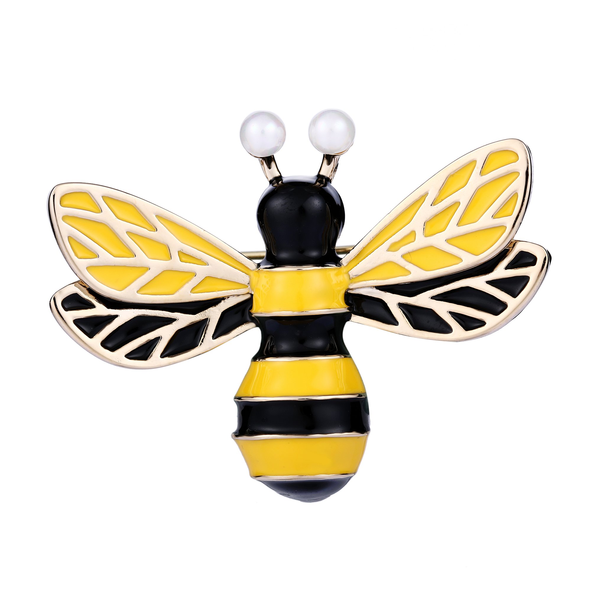 Ever Faith Women's Simulated Pearl Yellow w/Black Enamel Lovely Honeybee Insect Brooch Gold-Tone